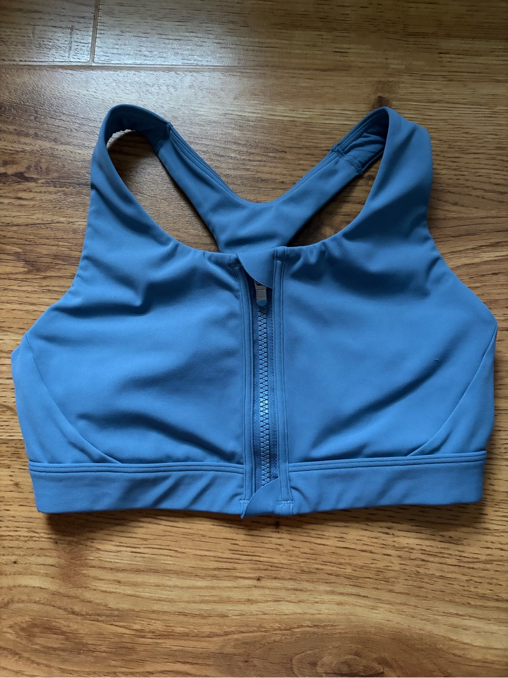 Athleta Front-Zip Racerback Sports Bra - Dusty Blue S